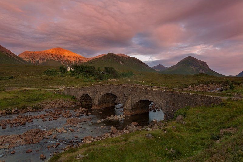 cuillin, landscape, old bridge, scotland, skye, sligachan, sunset, закат, скай, шотландия Sligachanphoto preview