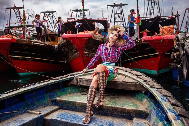 хайнань, остров, фотосессия, модель, красота, море, деревня, лодки HAINAN FASHION LOOK #1photo preview