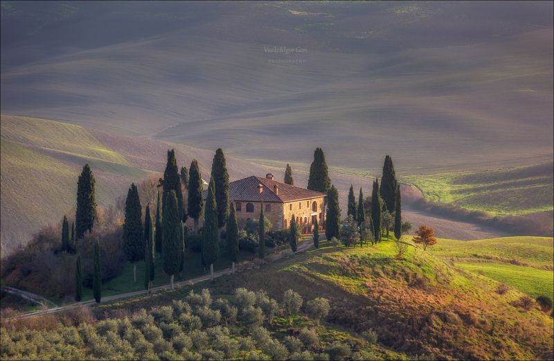 italy,san quirico d \\\' orcia,italia,туман,италия,тоскана,pienza,кипарис,toscana,осень,tuscany,cipressi,belvedere,пьенца Свет долины Валь д\'Орчаphoto preview
