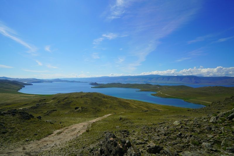 island, lake, sky, rock, nature, landscape, horizon, summer, shore, relief Olkhonphoto preview
