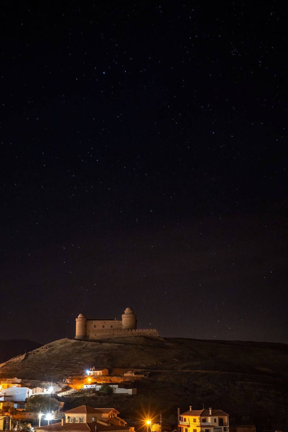 night, castle, spain, mountains, stars, andalucia, landscape, Наталья Пирогова
