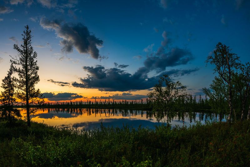 тундра, ямал, закат, озеро, небо, надым, север, отражение, облака Вечерняя тундраphoto preview