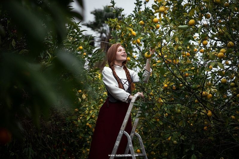 lost, artwork, gardens, oranges, lemon, tree, orange, grape, farm, farming, model, feeling, country, rancho, woman, girl Lost in gardensphoto preview