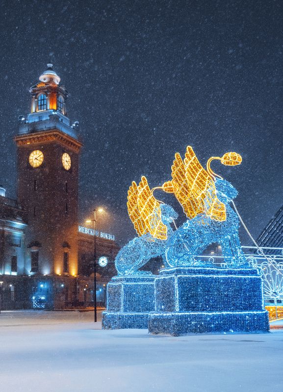 ночь, Москва, зима, winter, кремль, Новый год, new year, moscow, киевский вокзал  Киевский вокзалphoto preview