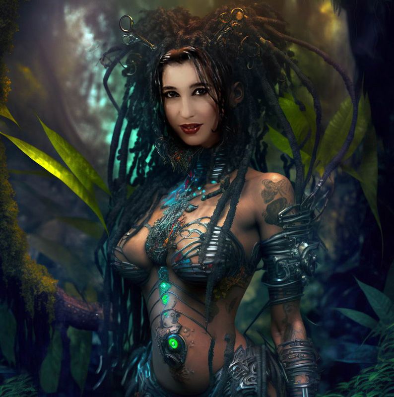 cosplay, косплей, фотомонтаж, коллаж, 	фотошоп, creative, photoshop, война, erotic, girl, nude, арт, арт-ню, девушка, модель,  обнаженная, фотомодель, фотосессия, эротика, body-art, nude-art-photo, 35-мм-плёнка, славянская-гейша Лесная нимфа из диких джунглейphoto preview