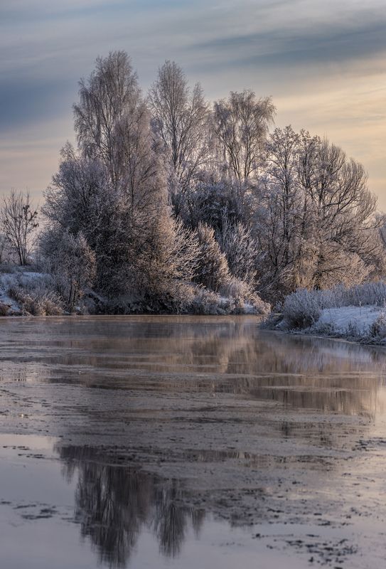 река, снег, зима Вечереетphoto preview