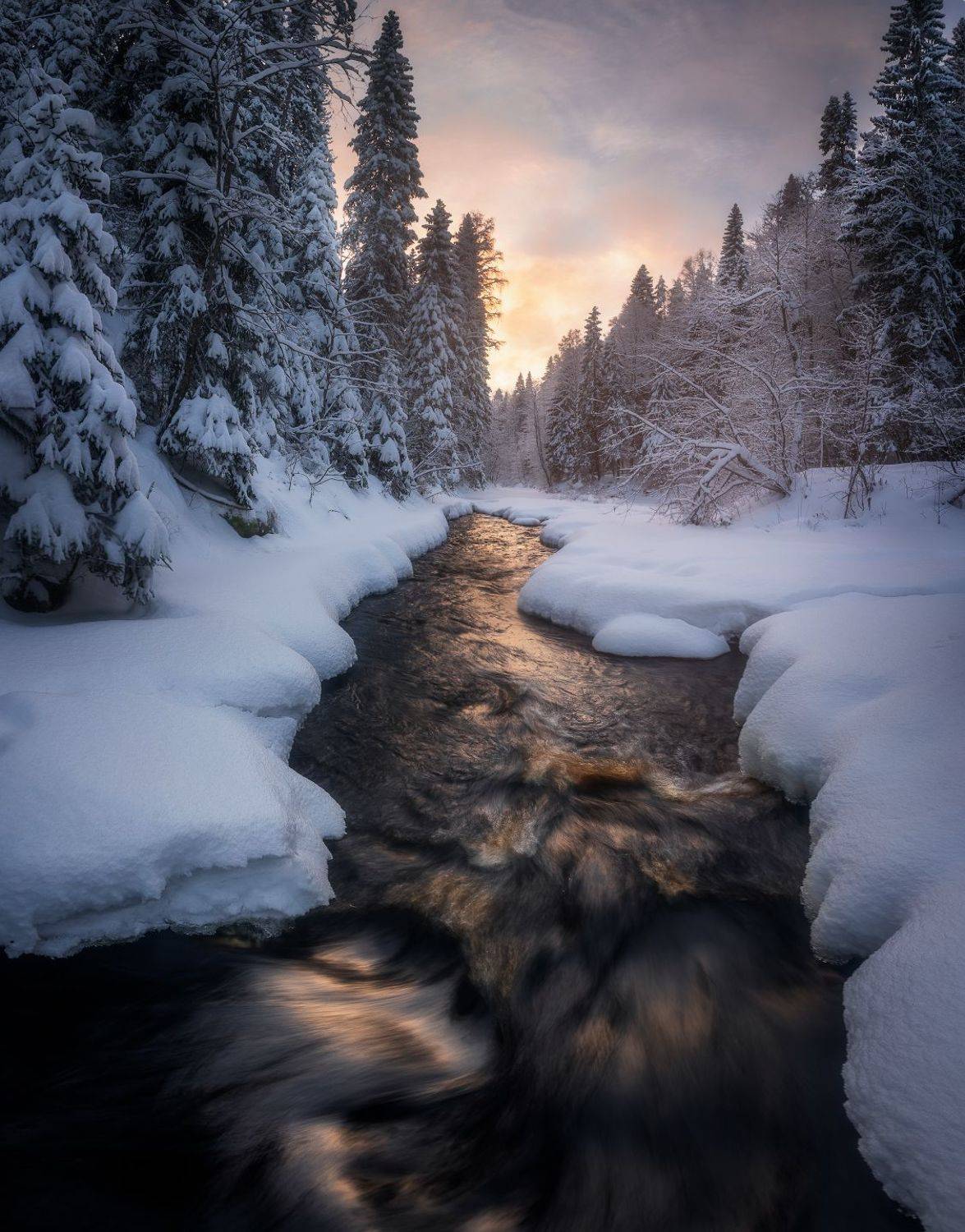 карелия, ручей, зима, лес, снег, Марголин Алексей