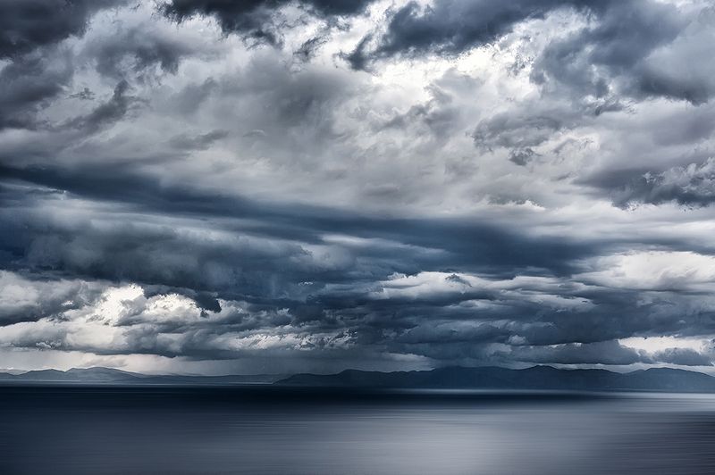 Горизонт, Горы, Греция, Море, Непогода, Облака, Пейзаж, Синий, Эгейское море Морское, слегка штормящееphoto preview