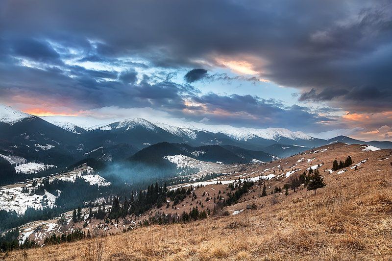 Горы, Дземброня, Закат, Зима, Карпаты, Пейзаж, Поход, Украина Закатноеphoto preview