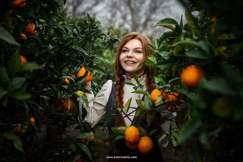 lost, artwork, gardens, oranges, lemon, tree, orange, grape, farm, farming, model, feeling, country, rancho, woman, girl Lost in gardensphoto preview