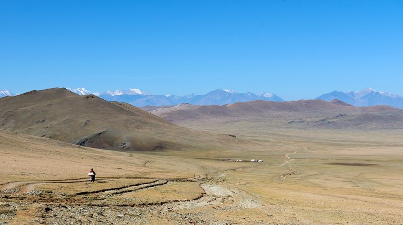 Монголия степь горы дорога мотоцикл Долгая дорога домойphoto preview