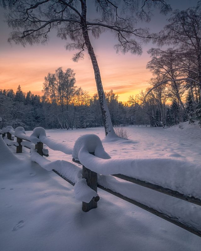 winter. river. evening . amata winter sunsetphoto preview