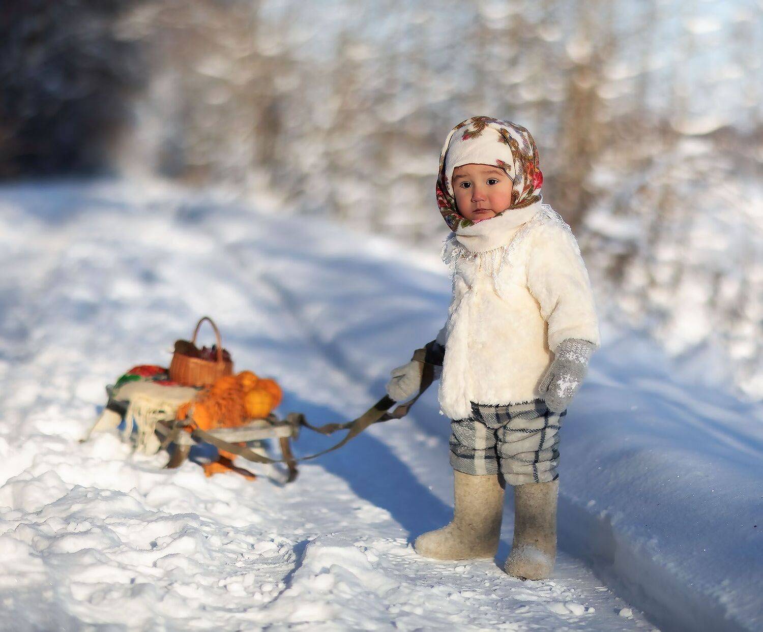 Малыш с санками. Автор: Стукалова Юлия малыш, санки,зима, baby,child, sledge,winter, forest, story, Стукалова Юлия