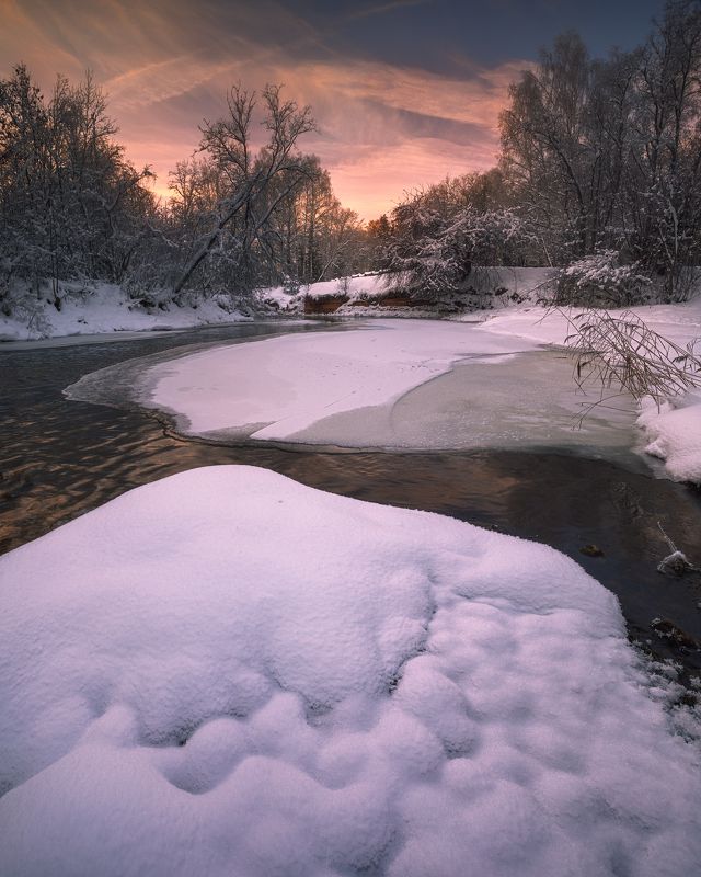 winter. river. evening . amata winter in riverphoto preview