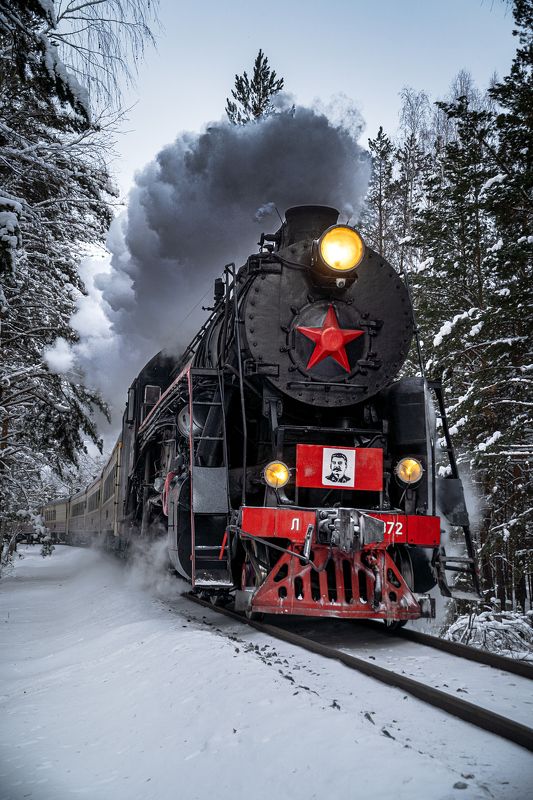 поезд, паровоз, урал, ржд, железная дорога, ретропоезд, рельсы Уральский экспрессphoto preview