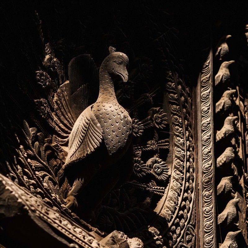 wood, handicraft,  art, concept,  carving, masterpiece Peacock woodcraftphoto preview