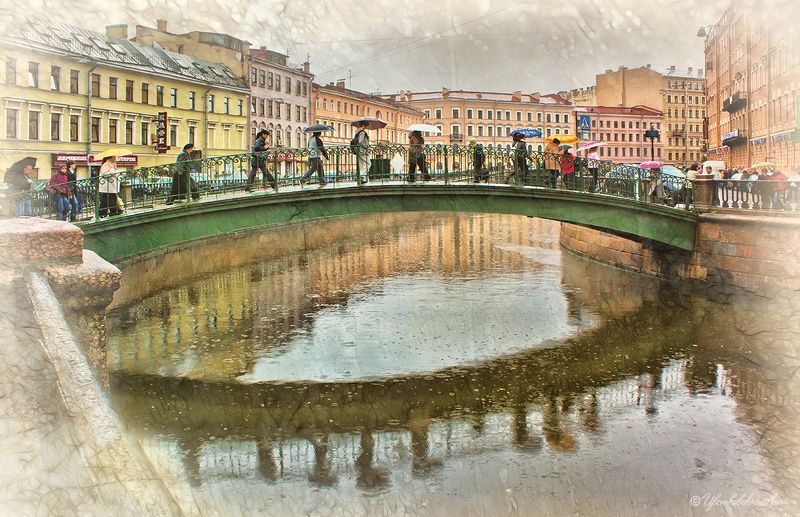 город, люди, мост, отражение, арт, питер, санкт-петербург, дождь, зонтики Тёплый дождьphoto preview