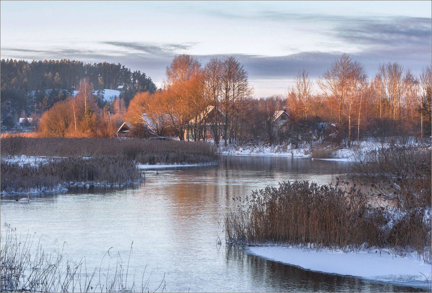 зима, вечер, мороз, закат, деревня, беларусь, Andrew Kuzmin