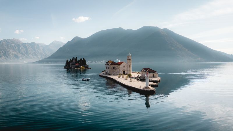 montenegro, drone, aerial, perast, island Our Lady of the Rocks, Montenegro - Perast cityphoto preview