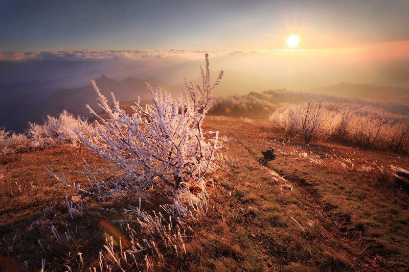 Закат, Иней, Крым горы Прохладный вечер с теплым светомphoto preview