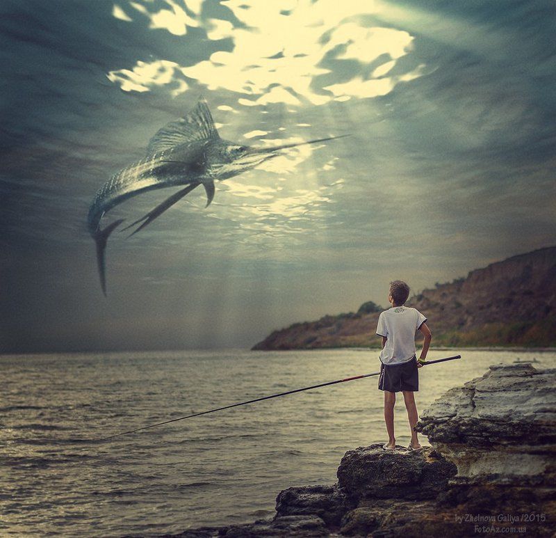 Море, Портрет, Ребенок, Рыбак ...photo preview