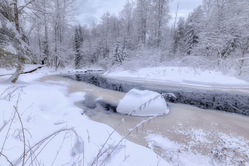 январь река мороз иней сугробы снег зима отражение Накануне Рождестваphoto preview