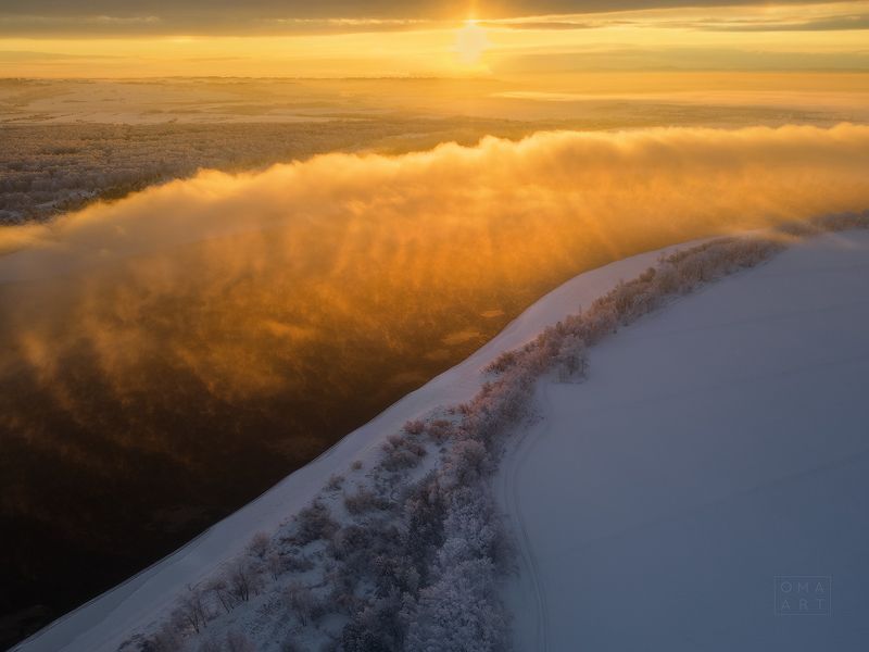 енисей, сибирь, зима, туман, закат С Рождеством!photo preview