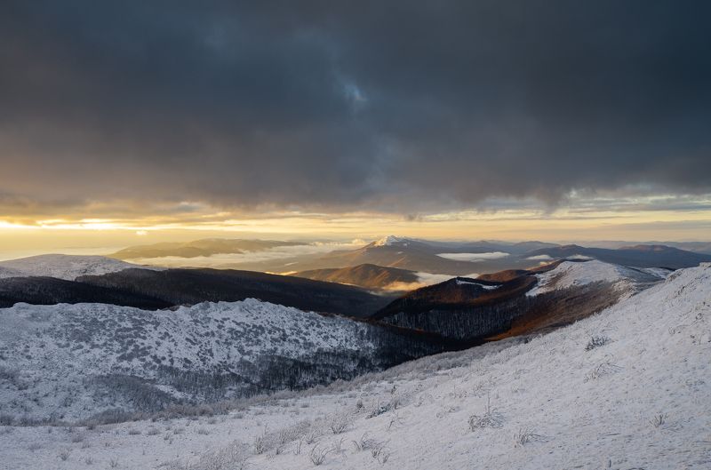 bieszczady, mountains, national, park, sunset, clouds, colors, winter, Bieszczadyphoto preview