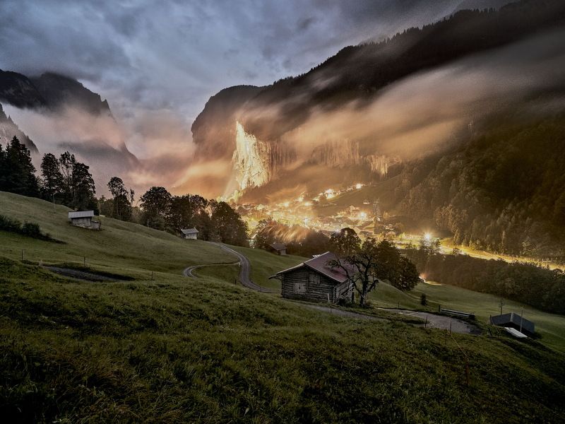Switzerland phase one medium format lauterbrunnen waterfall nighscape landscape photography cabin phase one iq4 150 mpix phase one xt Fire in the nightphoto preview