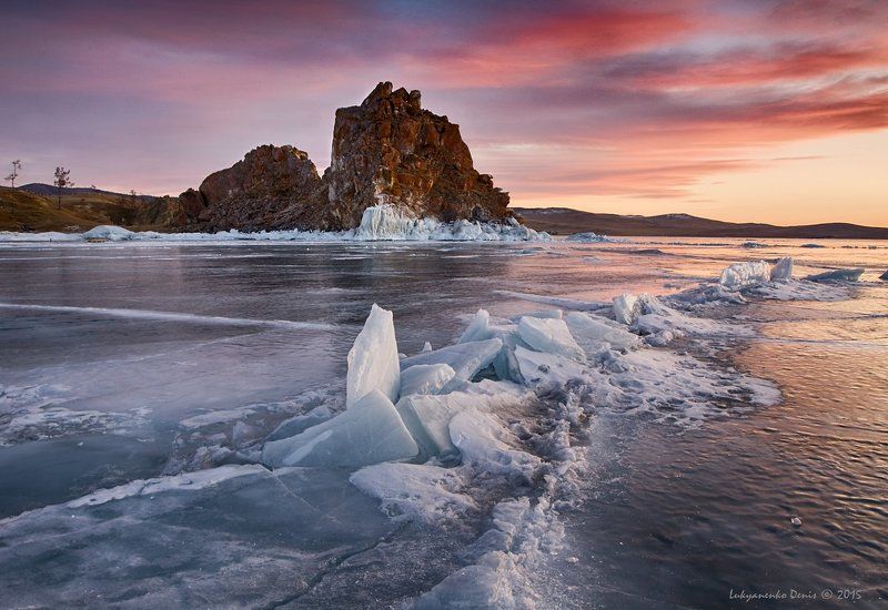 2015, байкал, вечер, закат, лед, март, небо, облака, ольхон, отражение, пейзаж, россия, скала, шаманка ***photo preview
