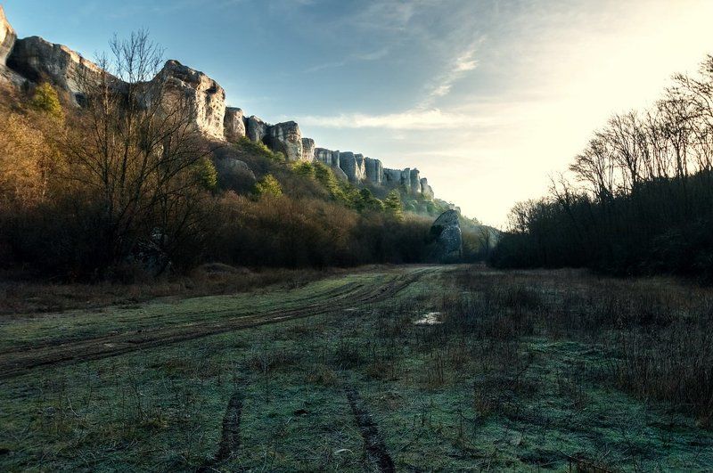frost, frost, morning, sunrise, forest, mountain, Crimea morning hoarfrostphoto preview