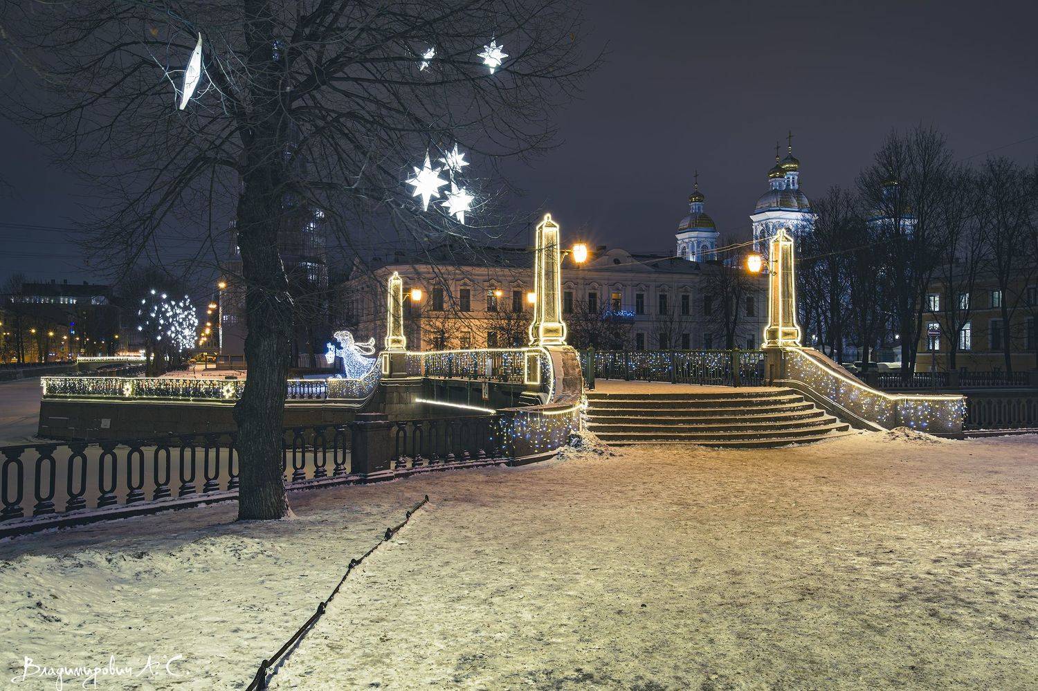 красногвардейский мост огни фонари зима питер никольский собор, Алексей Смирнов