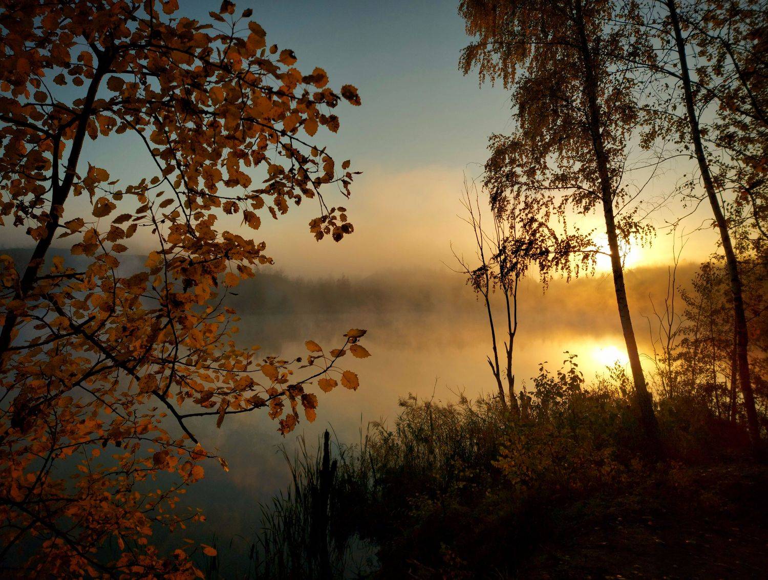 пар, рассвет, карьер, утро, осень, Валерий Савостьянов