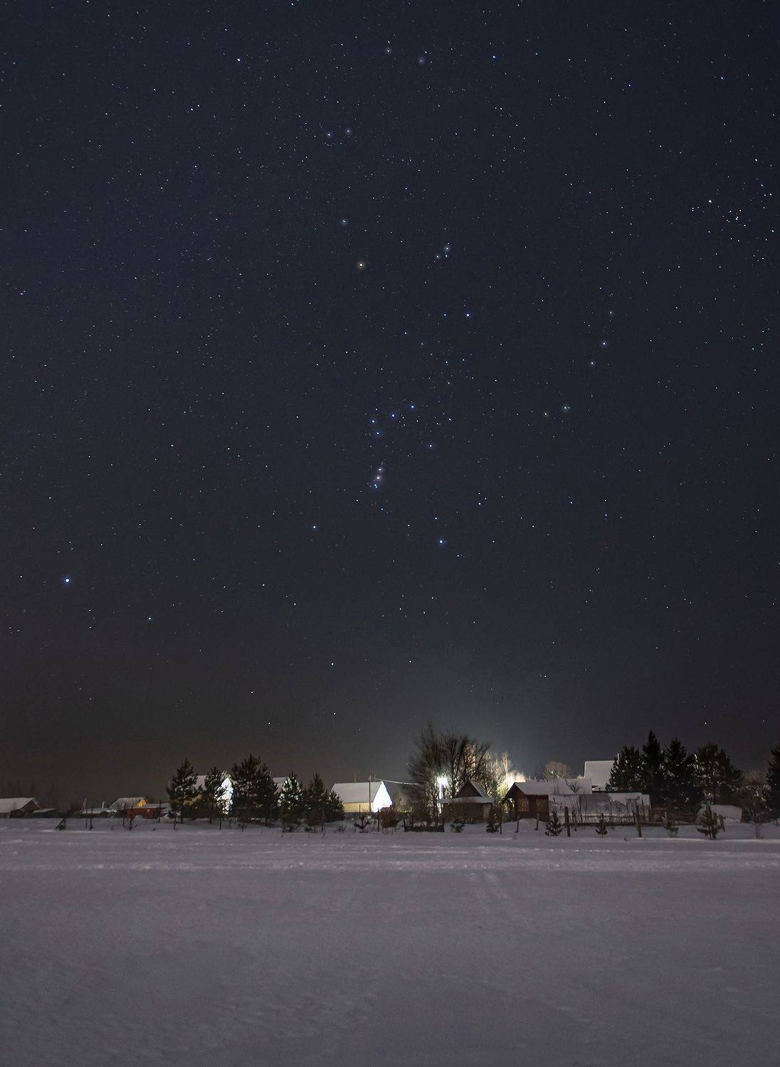 ночь звезды созвездие орион зима деревня снег, Сальников Евгений