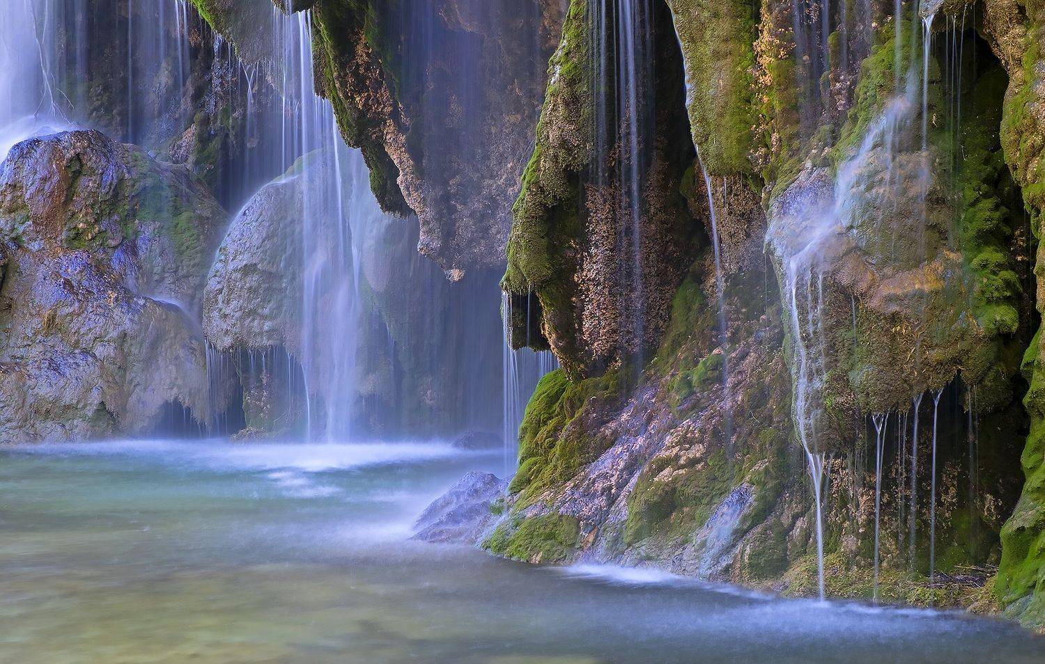 cascadas, agua, rio, seda, musgo, Blanco Emilio