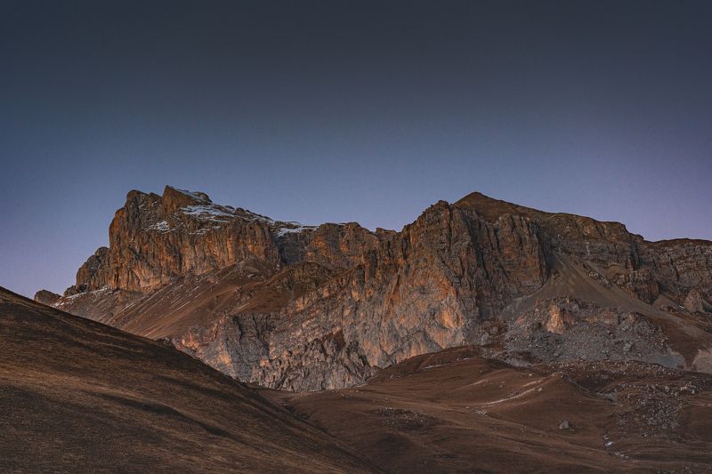 mountains, rock, sunrise, winter, ossetia, landscape Sunset in the mountains.photo preview