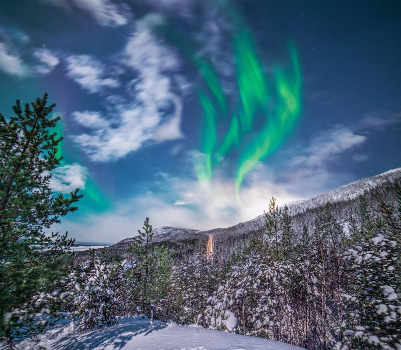 северное сияние аврора зима заполярье Аврора  над Каландалакшей фото превью