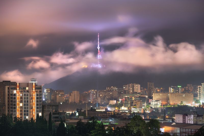 Tbilisi, Georgia, cityscape, long exposure Misty nightphoto preview
