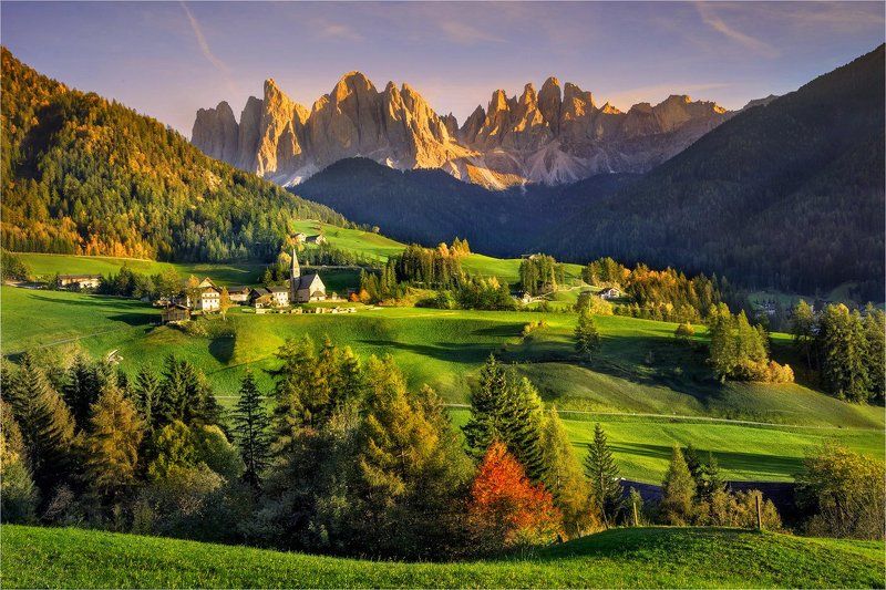 Alps, Autumn, Dolomites, Italy, Santa maddalena, Вечер, Доломитовые альпы, Италия \