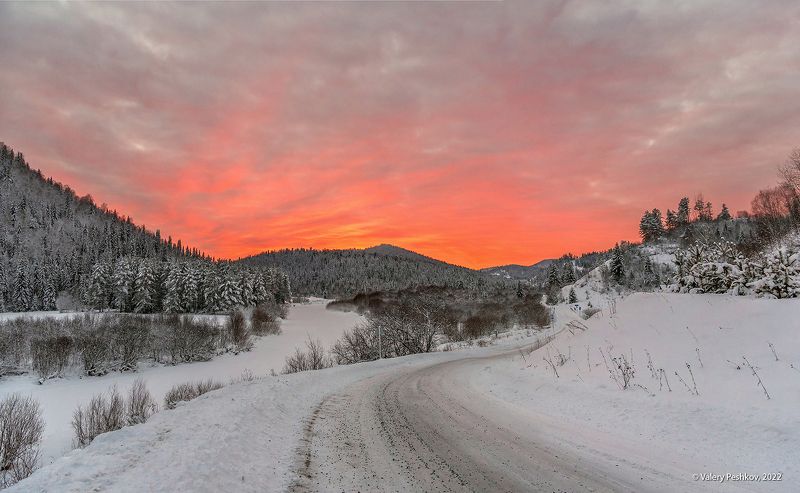 красочный закат, закат, розовый, маджентовый, зима, снег, мрассу, горная шория Pro закат мимоходом…photo preview