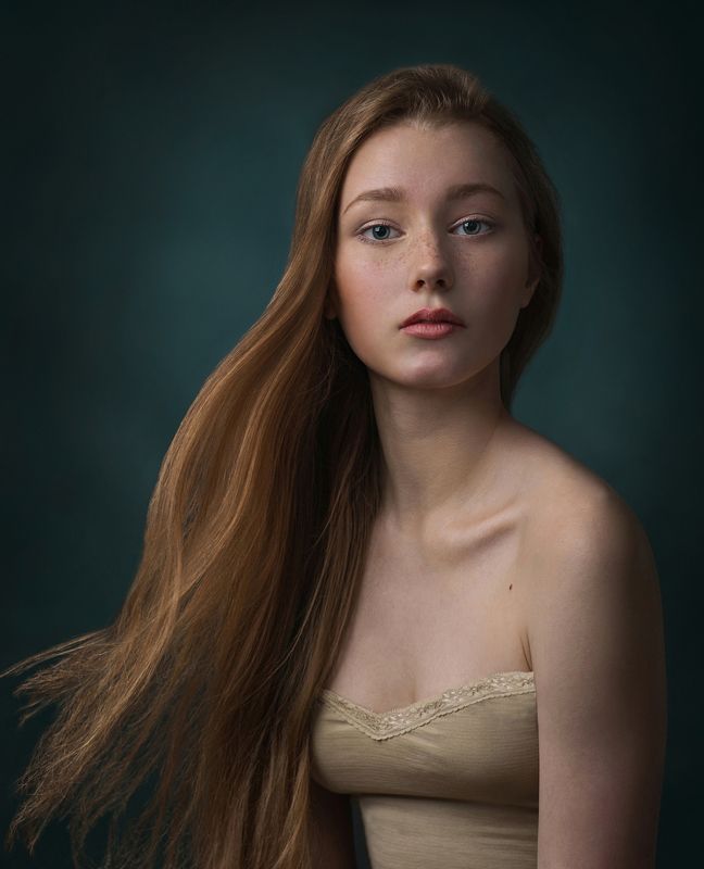 Веснушки, Ветер, Взгляд, Волосы, Девушка, Портрет, Студия ***photo preview