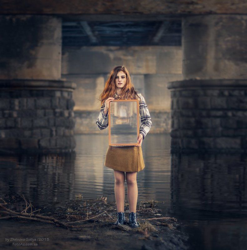 Девушка, Зеркало, Мост, Портерт ...photo preview