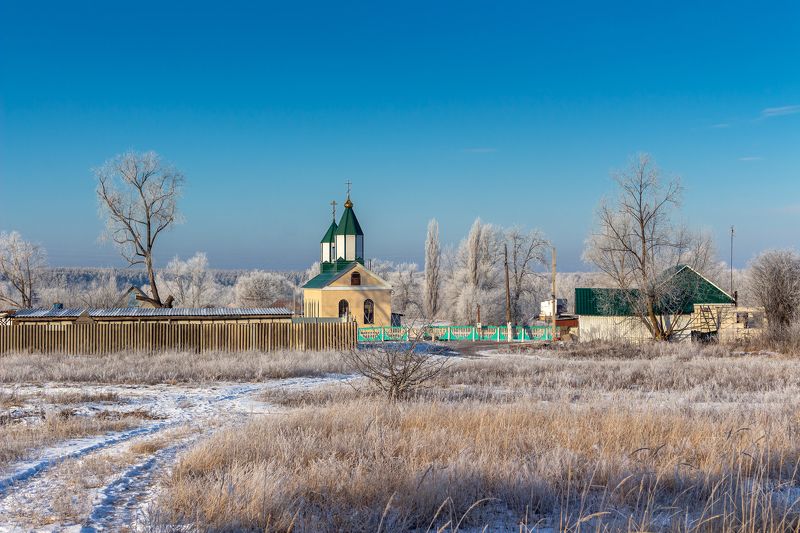 деревня, мороз, иней, зима, photo preview