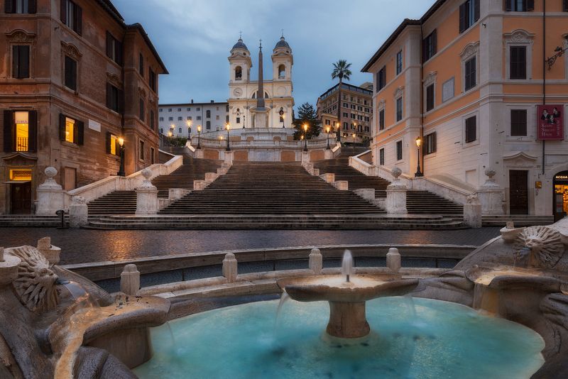 италия, рим, утро, вечер, город, фонтан, лестница, синий час, italy, italia, rome, fountain, steps, spanish steps Рим, Испанская лестница / Rome, Spanish stepsphoto preview