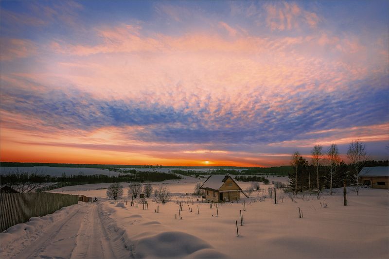 пейзаж, зима, вечер, деревня, свет, цвет, александр никитинский Зимний вечер...photo preview