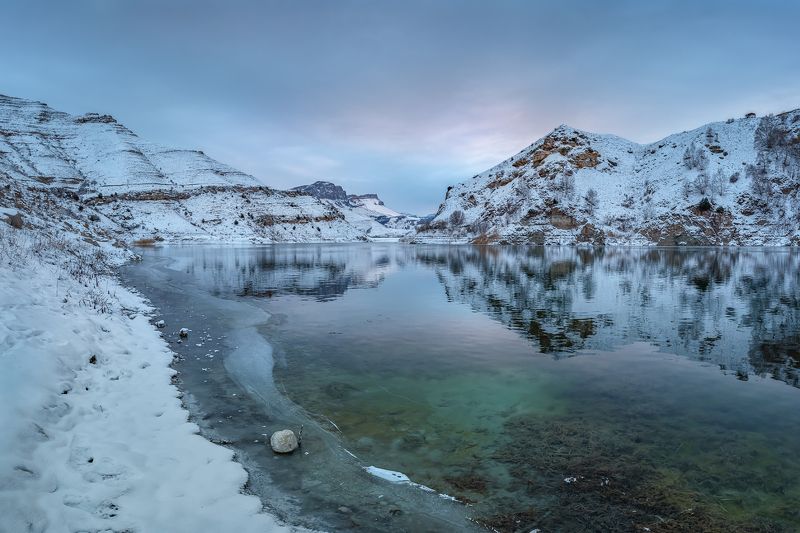 озеро, горы, кавказ, рассвет, зима, горное озеро, гижгит, кабардино-балкария, зимний рассвет, рассвет в горах Холодное озероphoto preview
