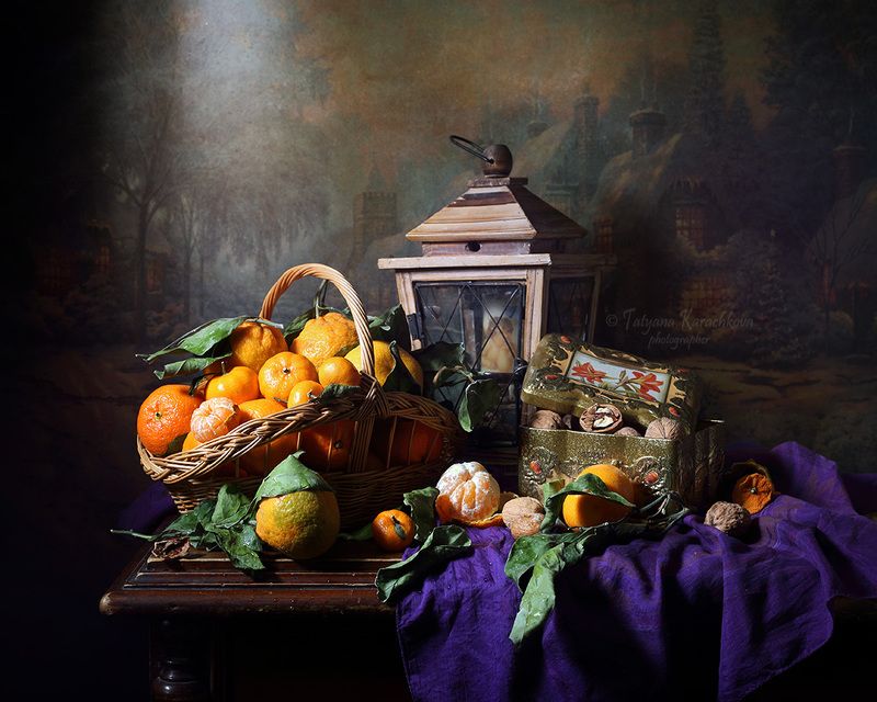 мандарины, орехи, зимний, натюрморт, конфеты Зимние зарисовки с мандаринамиphoto preview