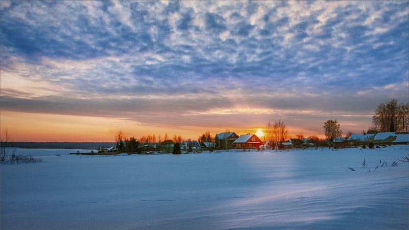 пейзаж, зима, вечер, деревня, свет, цвет, александр никитинский Картинка деревенская, вечерняя...photo preview