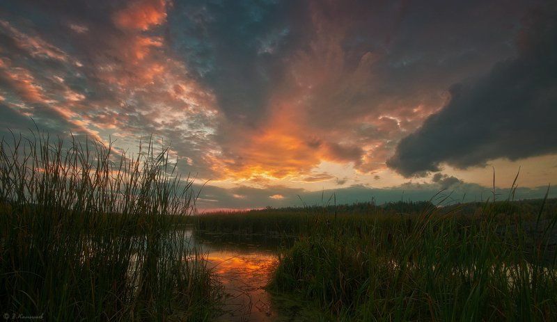 Вечер, Закат, Пейзаж, Природа, Река Пожаром закат златокудрый пылает... фото превью