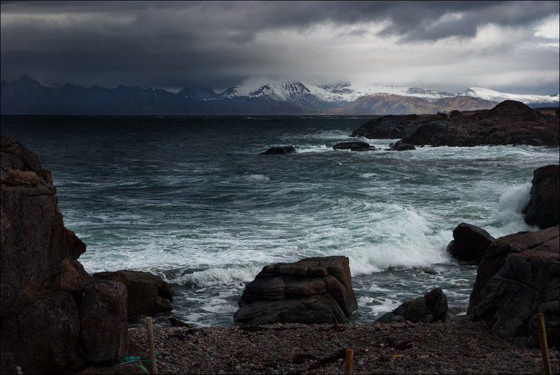 Берег, Горы, Море, Норвегия, Скалы, Тучи, Шторм Надвигается штормphoto preview